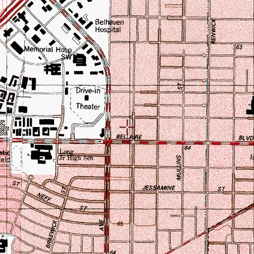 Topographic Map of Hillcroft Village Shopping Center, TX