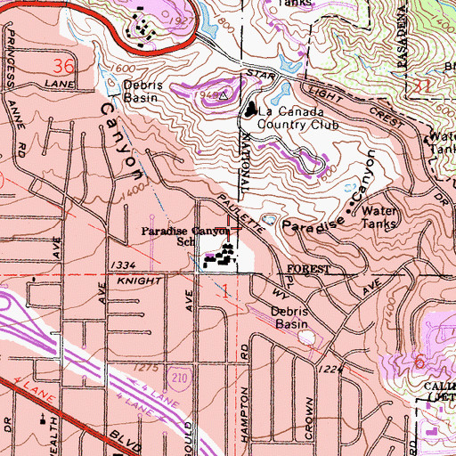 Topographic Map of Paradise Canyon, CA