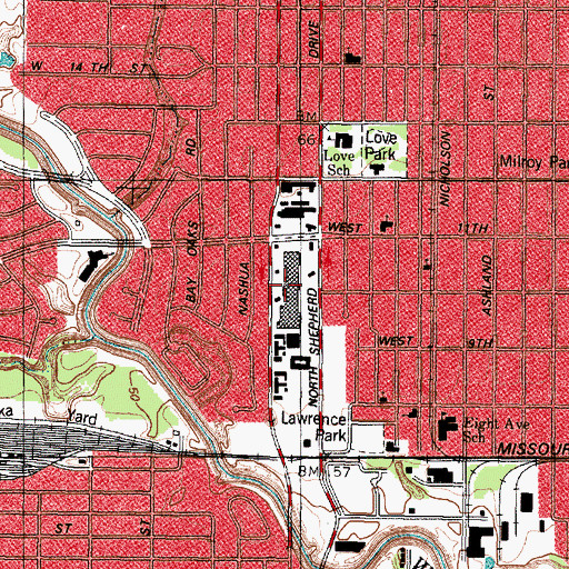 Topographic Map of Merchants Park Shopping Center, TX