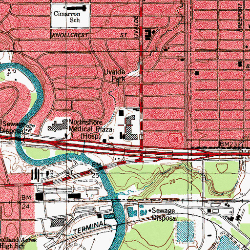 Topographic Map of Northshore East and West Village Shopping Center, TX