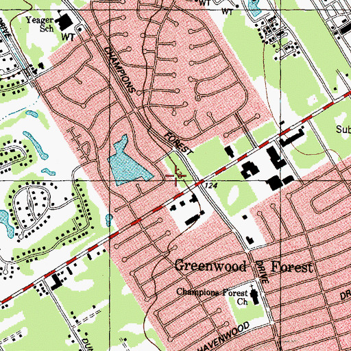Topographic Map of Old Champions Village Shopping Center, TX