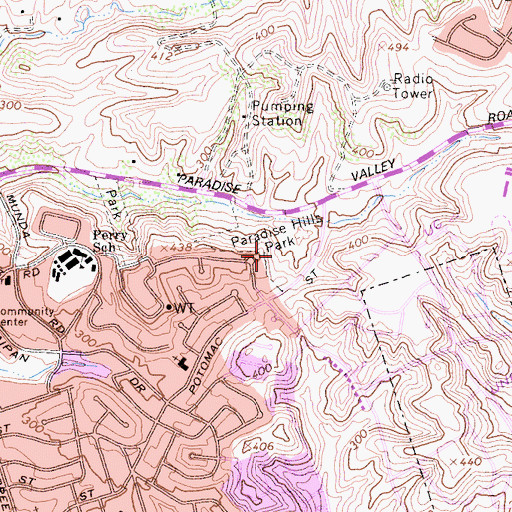 Topographic Map of Paradise Hills Park, CA