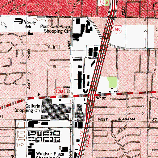 Topographic Map of Post Oak Center Shopping Center, TX