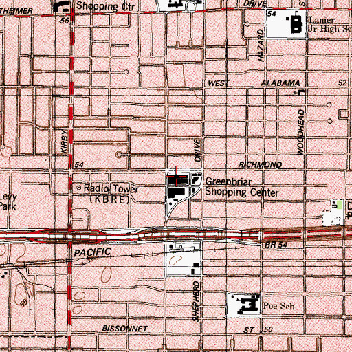 Topographic Map of Shepherd Plaza Shopping Center, TX