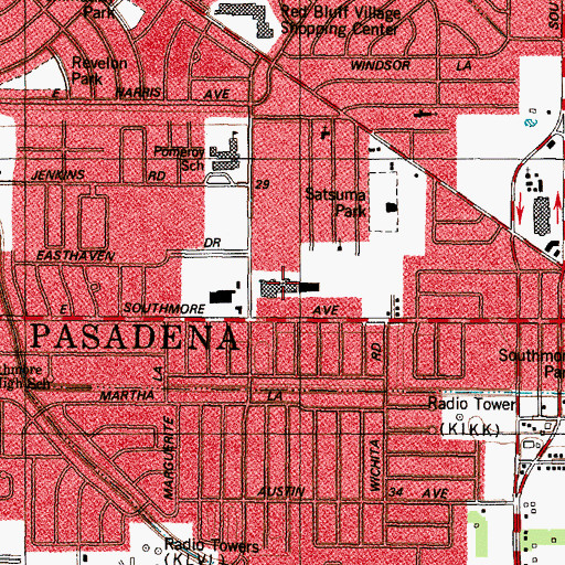 Topographic Map of Southmore Plaza Shopping Center, TX