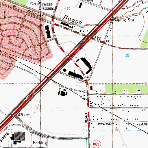 Topographic Map of Stafford Plaza Shopping Center, TX