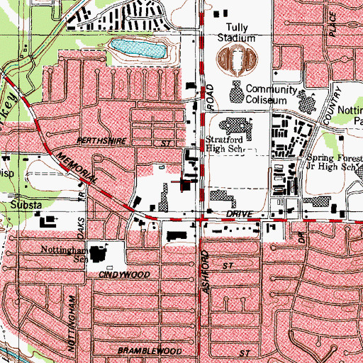 Topographic Map of The Commons on Memorial Shopping Center, TX