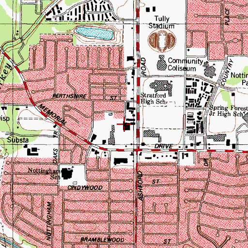 Topographic Map of The Commons on Memorial Shopping Center, TX