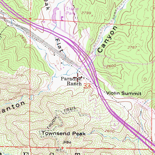 Topographic Map of Paradise Ranch, CA
