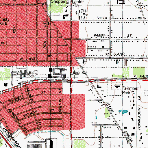 Topographic Map of Vista Village Shopping Center, TX