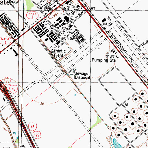 Topographic Map of Webster Central Wastewater Treatment Plant, TX