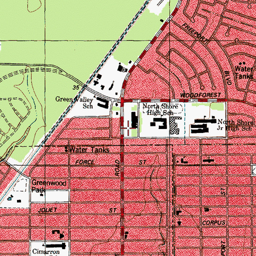 Topographic Map of Wood Forest Shopping Center, TX
