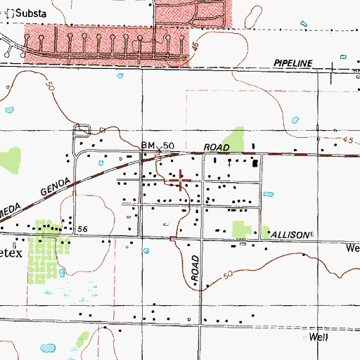 Topographic Map of Almeda Genoa, TX