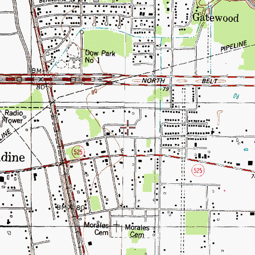 Topographic Map of Aldine Meadows, TX