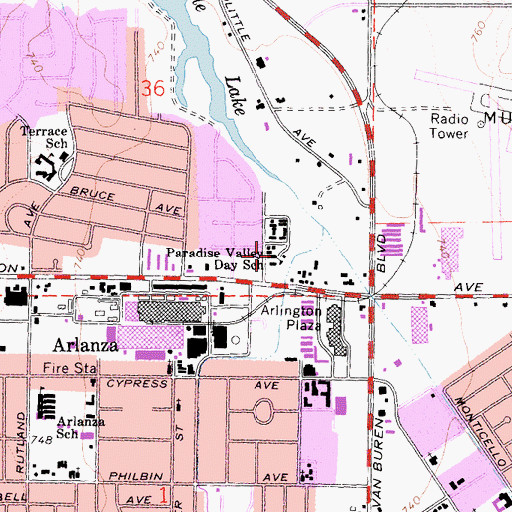 Topographic Map of Paradise Valley Day School, CA