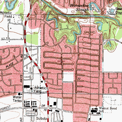 Topographic Map of Walnut Bend, TX