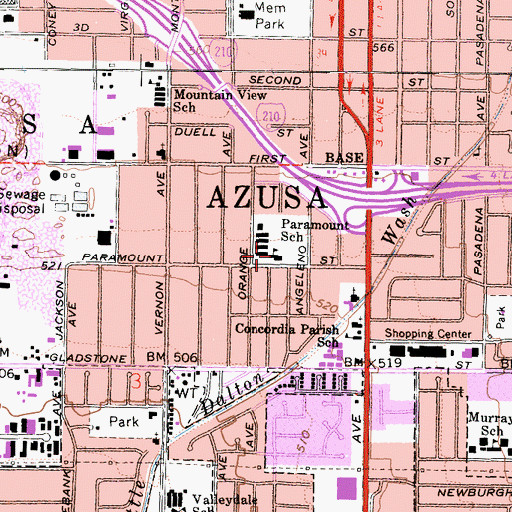 Topographic Map of Paramount Elementary School, CA