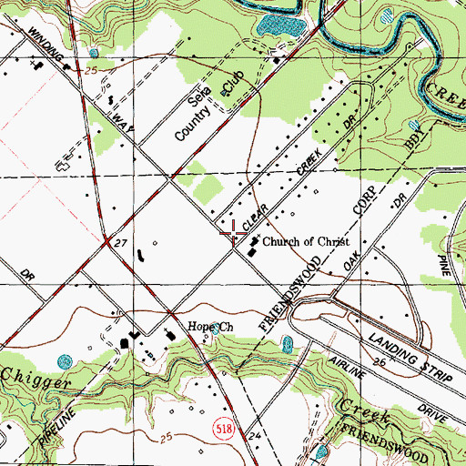 Topographic Map of Winding Way Estates, TX