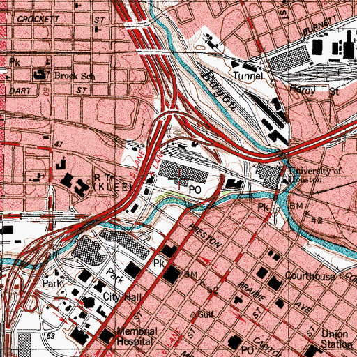 Topographic Map of Houston Post Office, TX