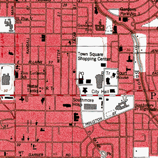 Topographic Map of Pasadena Post Office, TX