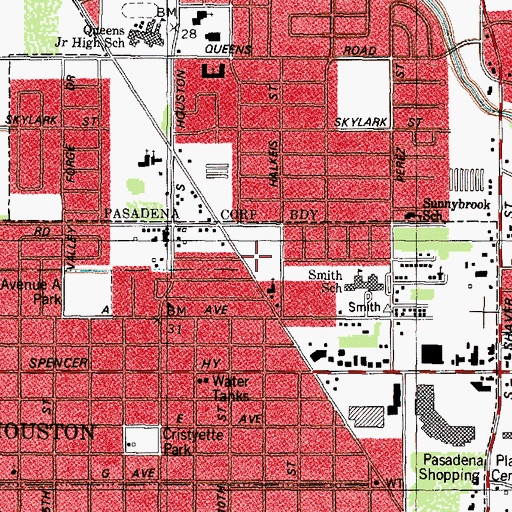Topographic Map of South Houston Post Office, TX