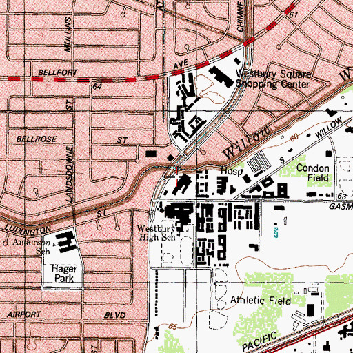 Topographic Map of Westbury Post Office, TX