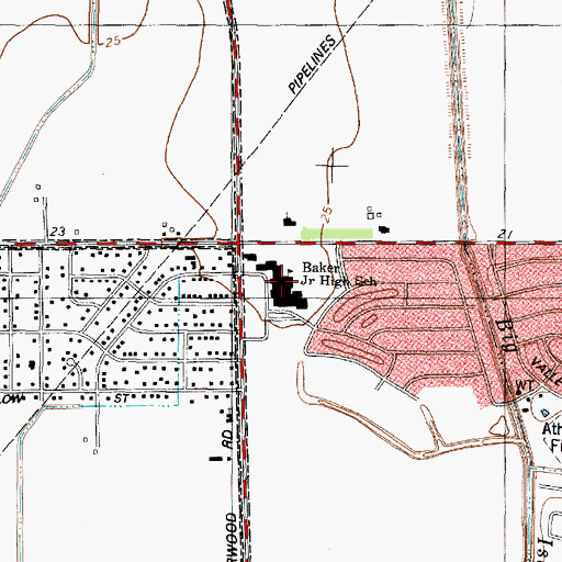 Topographic Map of Baker Junior High School, TX