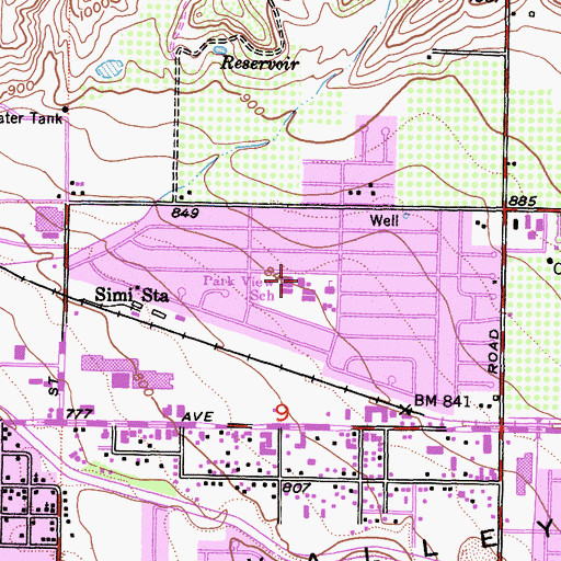 Topographic Map of Park View Elementary School, CA