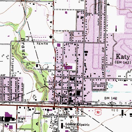 Topographic Map of Katy Elementary School, TX