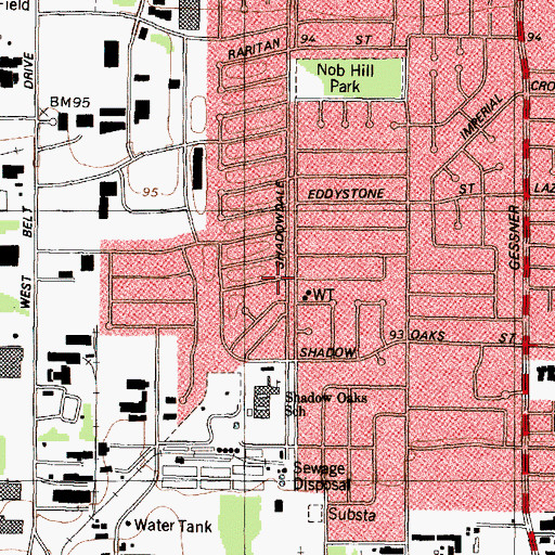 Topographic Map of Shadow Oaks, TX