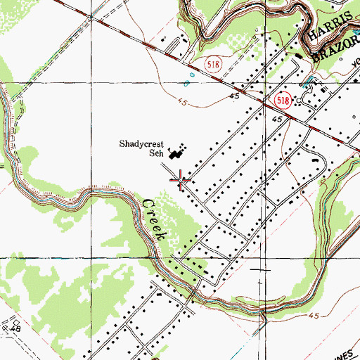 Topographic Map of Shadycrest, TX