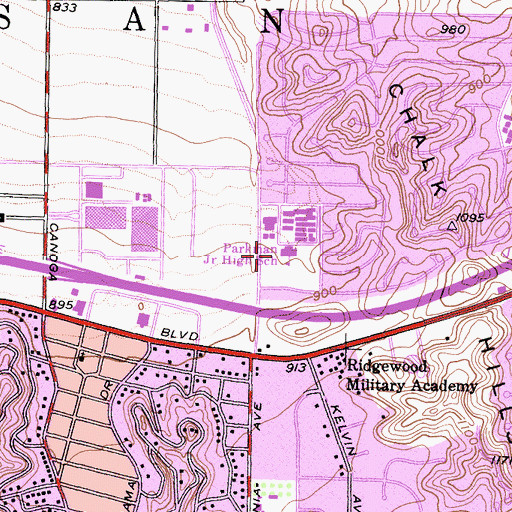 Topographic Map of Parkman Middle School, CA