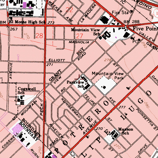 Topographic Map of Parkview Elementary School, CA