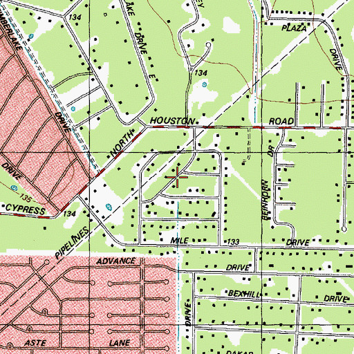 Topographic Map of Tower Oaks, TX