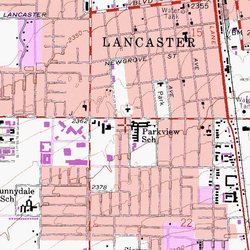 Topographic Map of Park View Intermediate School, CA