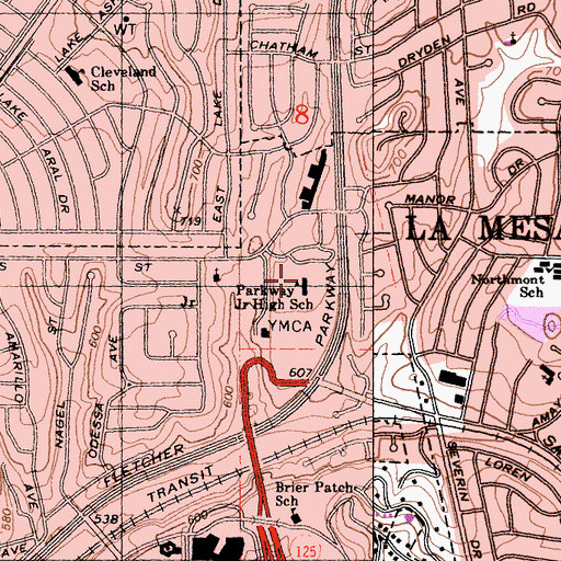 Topographic Map of Parkway Middle School, CA
