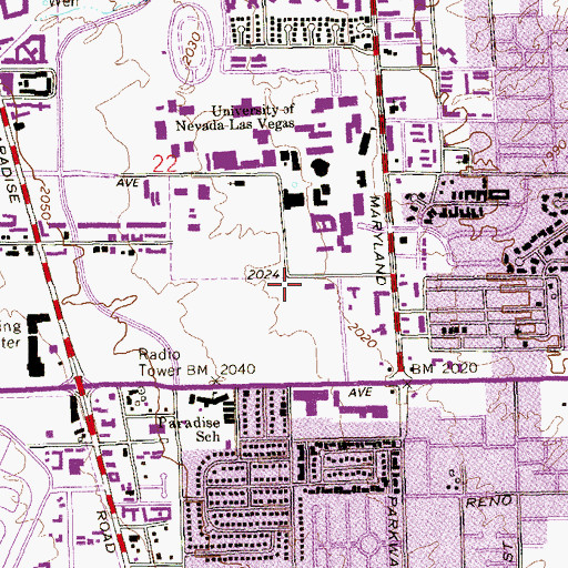 Topographic Map of Mitzi and Johnny Huges Residence Hall, NV
