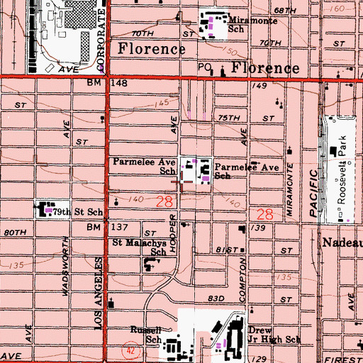 Topographic Map of Parmelee Elementary School, CA