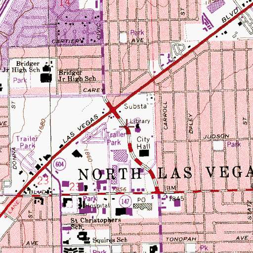 Topographic Map of North Las Vegas Library, NV