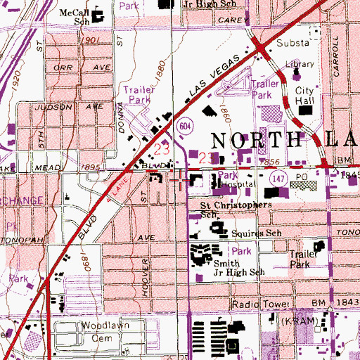 Topographic Map of North Las Vegas Police Department, NV