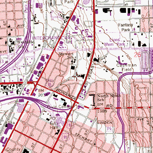 Topographic Map of Reed Whipple Cultural Center, NV