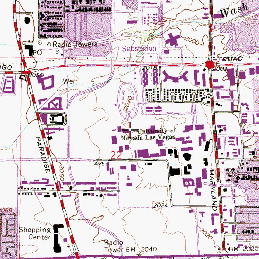 Topographic Map of Rod Lee Bigelow Health Sciences Building, NV