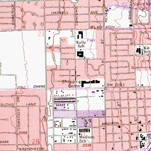Topographic Map of Sherman Gardens Community Center, NV