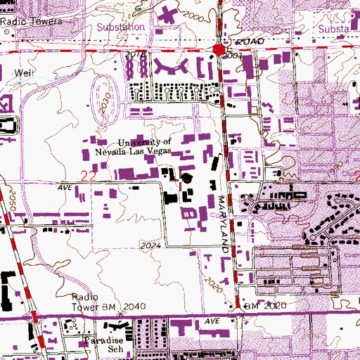 Topographic Map of Thomas and Mack Moot Court, NV