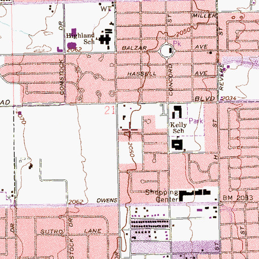 Topographic Map of Greater Evergreen Missionary Baptist Church, NV