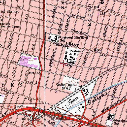 Topographic Map of Louis Pasteur Junior High School, CA