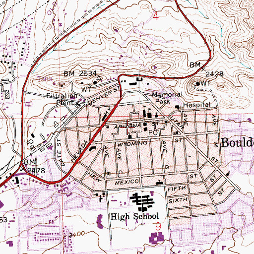 Topographic Map of Boulder City City Hall, NV