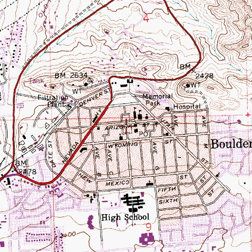 Topographic Map of Boulder City Police Department, NV