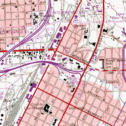 Topographic Map of Las Vegas Fire and Rescue Station 1, NV