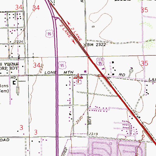 Topographic Map of Las Vegas Fire and Rescue Station 9, NV